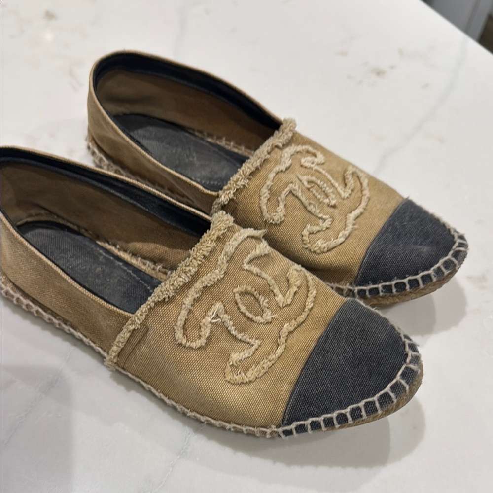 Chanel Tan and Black Espadrilles